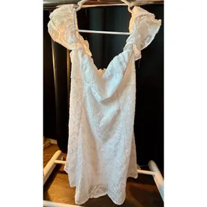 Wild Fable White Floral Jacquard Ruffle Sleeve Mini Dress Sweetheart Cowl Neck M thumbnail 2