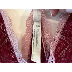 Free People Intimately Bodysuit Womens Small Red Stretch Cream Lace Be My Bae thumbnail 5