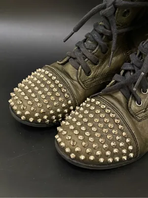 STEVE MADDEN “Tarnney” Dark Olive Green Leather Studded Combat Boots Size 7.5M thumbnail 8