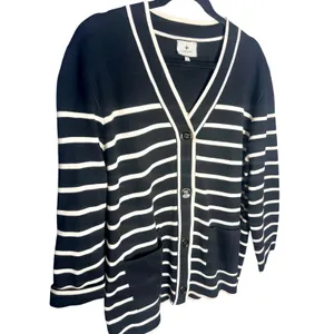 Tuckernuck Lauren Cardigan Size Small Black White Striped V Neck Sweater‎ thumbnail 4