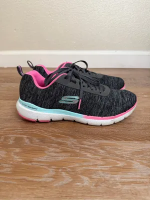 Skechers Flex Appeal Gray Pink Athleisure Sneakers, Size 8 thumbnail 4