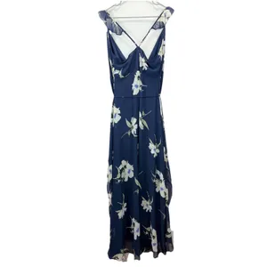 Lulus All Mine Navy Blue Floral Print High-Low‎ Wrap Dress SMALL thumbnail 6