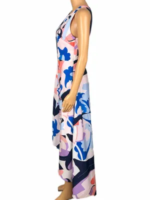 NICOLE MILLER New York Abstract Floral High Low Asymmetrical Maxi Dress Size 4 thumbnail 6