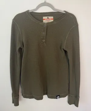 American Giant Thermal Henley Long Sleeve Shirt Olive Green Medium thumbnail 1