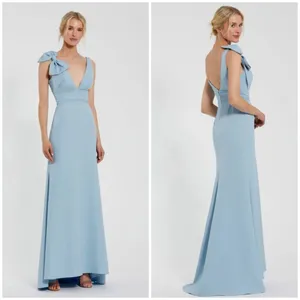 Mac Duggal Blue Sleeveless V Neck Bow Detail Mermaid Gown Size 2 thumbnail 3