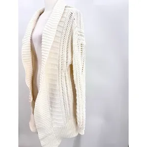 Express Ivory Open Front Long Cardigan Sweater Shawl Mixed Knits Cotton Blend M thumbnail 4