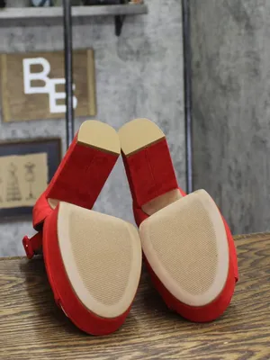 Sun Stone Block Heel Platform Sandals with Ankle Strap 10018613300 Red Micro 10M thumbnail 5
