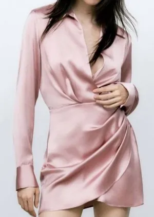Zara Satin Effect Pink Dress Medium New thumbnail 1