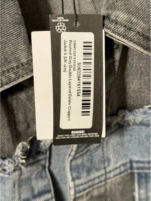 NWT PrettyLittleThing Washed Gray Double Layered Denim Cropped Jean Jacket 2 XS thumbnail 5