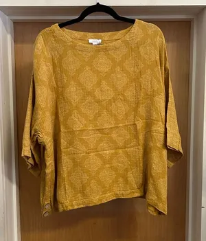 Pure Jill Boho Earthy Minimalist Mustard Yellow 100% Cotton Boxy Top - size S thumbnail 1