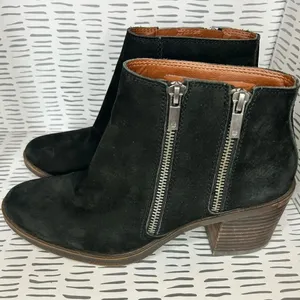 Lucky Brand LK-ROQUEE Black Suede Double Zip Ankle Booties Sz 9M/39 Boho Grunge thumbnail 2