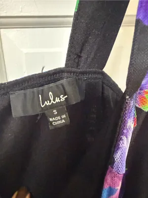 Lulu's Black Mini Dress with Purple, Blue & Green Floral Print thumbnail 2