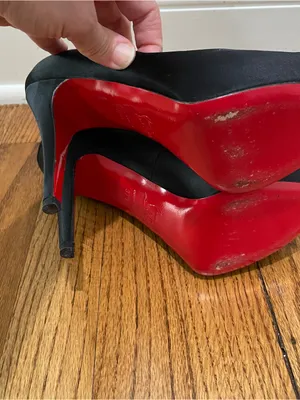 Christian Louboutin Very Prive Black Satin Peep Toe Platform Heels Women 37.5 thumbnail 8