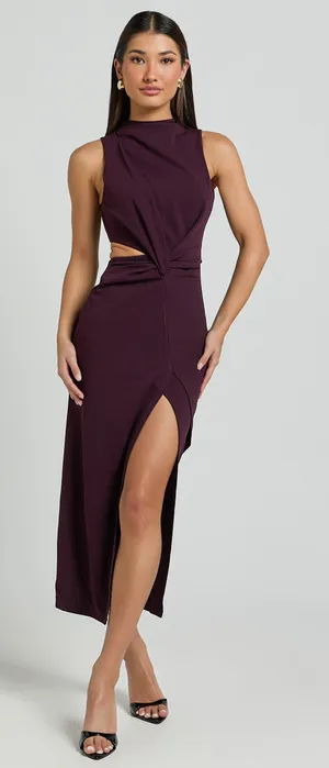New Showpo Midi Dress Front Twist Cut Out Thigh Split Dress Size XS MSRP $99 thumbnail 1