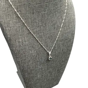 Sterling Silver Very Pretty Multi-green Crystal 925 Signed Pendant/ Silver plated Chain thumbnail 5