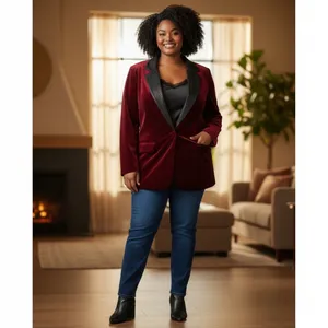Agnes Orinda Womens 3X Burgundy Velvet Blazer Metallic Glitter Lapel Jacket NEW thumbnail 10