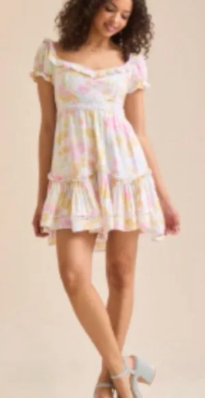 Altar'd State Lila Floral Patchwork Mini Dress Size XS Ruffle Boho Pastel thumbnail 1