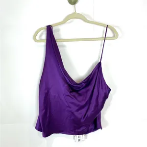 NWT ZARA Purple Silkly Satin One Shoulder Draped Cropped‎ Top Blouse thumbnail 3