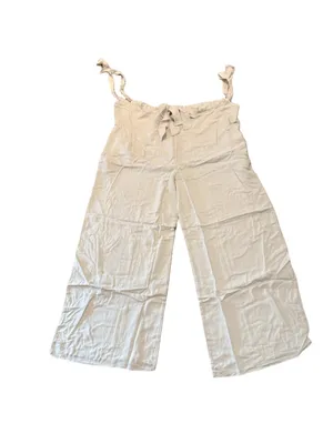 Zenana Woven Tie-Back Suspender Wide-leg Jumpsuit Size S Ash Mocha NIB thumbnail 4