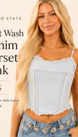 Altar'd State Light Wash Denim Corset Tank -‎ Light Blue thumbnail 1