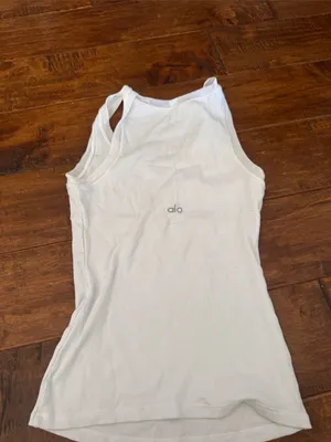 ALO Yoga White Ribbed Tank Top - Scoop Neck Active Tank thumbnail 3
