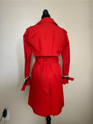 VIKI Red Trench Coat Womens 55 S Belted Double Breasted Korean Fashion NWOT thumbnail 6
