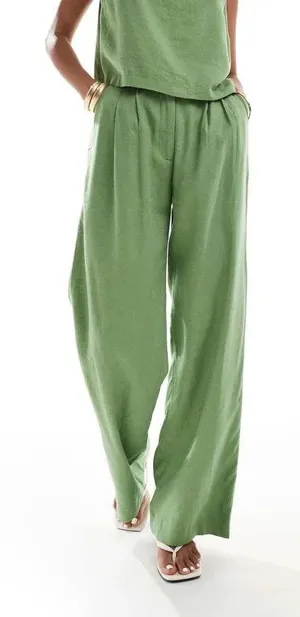 Abercrombie & Fitch Sloane Co-ord Linen Blend Wide Leg Trouser Size 12/31 Green thumbnail 1