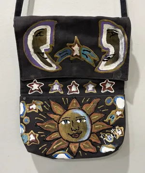 Rhetta Stelling hand painted purse celestial Sun Moon Star‎ Flap Crossbody Bag thumbnail 1
