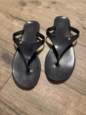 Tory Burch Navy Jelly Logo Thong Sandals with Gold Emblem thumbnail 5