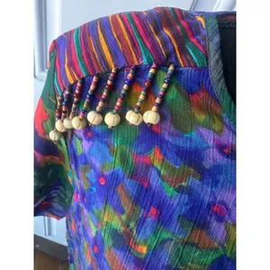 Vintage Carole Little Beaded Fringe Blouse Abstract Floral Size 14 thumbnail 2