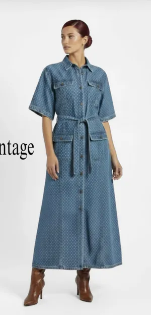 Jane Ashley Vintage Western Polka Dot Jean Maxi Dress thumbnail 1