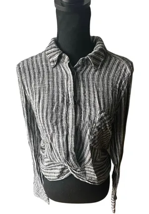 Free People Lust For Life Striped Long Sleeve Crop Top – Size L thumbnail 1