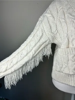 Altar'd State Cream Cable-Knit Frindge Boho Cardigan size XS thumbnail 3