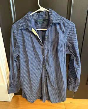 Ralph Lauren Navy and White Striped Button-Down Shirt thumbnail 1