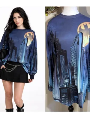 DOLLS KILL x DC Batman Symbol Gotham City Comic Long Sleeve Shirt ~Small💛 thumbnail 2