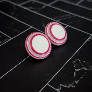 Vintage Stud Earrings Red & Off White Retro Circle 1" thumbnail 3
