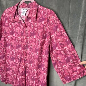 Blair Pink Floral Cotton Button‎ Down Shirt 3/4 Sleeve Womens Medium thumbnail 2