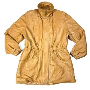 Damselle Nordstrom‎ Drawstring Waist Leather Jacket Tan Size M thumbnail 3