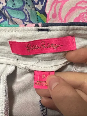 Lilly Pulitzer Callahan Navy Shorts with Pink/Purple Floral Bouquet Print Sz 0 thumbnail 10