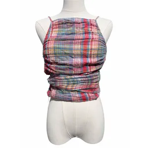 Free People Real Love Crop Top Women’s S Red Blue Plaid Ruched Wrap Y2K Boho thumbnail 2