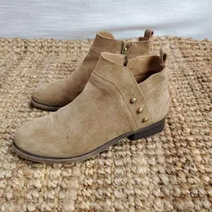 Franco Sarto Womens Booties Size 6 Beige Suede Studded Side Zip Almond Toe thumbnail 3