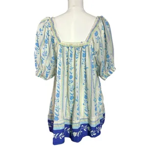 Free People Bohemian 70s Block Print Santorini Printed Babydoll Tunic Size Large thumbnail 5