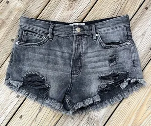 Free People We The Free Black Button Fly Denim Shorts Size 27 thumbnail 1