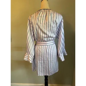 Kate Spade Heart Stripe Robe Pink Blue Satin Short Wrap Belted M y2k preppy boho thumbnail 5
