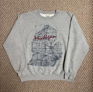 Vintage Lee Apparel Michigan Road Map Gray Crewneck Pullover Sweatshirt thumbnail 1