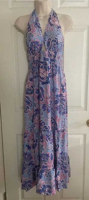 Zesica Floral Halter Maxi Dress in Lavender and Pink Small‎ thumbnail 1