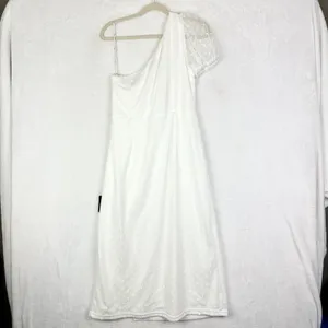 Lulus Amazing Glamour White Polka Dot Mesh One Shoulder Midi Dress Size XL NWT thumbnail 5