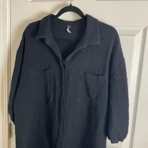Young Fabulous & Broke Black Cotton Gauze Shirt Dress Large Cuffed Sleeve thumbnail 3
