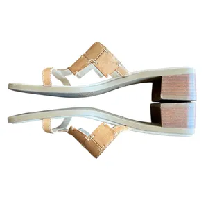 Danelle Vintage Tan Leather Woven Slide Sandals Block Heel Square Toe Boho 5M thumbnail 6