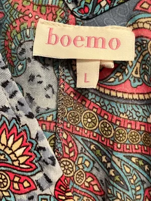 L Boemo Women’s Blue Paisley Animal Tiered Bohemian Maxi Dress Smocked Waist thumbnail 9